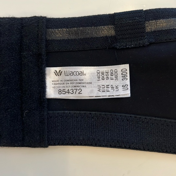 WACOAL black staying power strapless wireless bra 36DD style #854372 - Picture 2 of 3